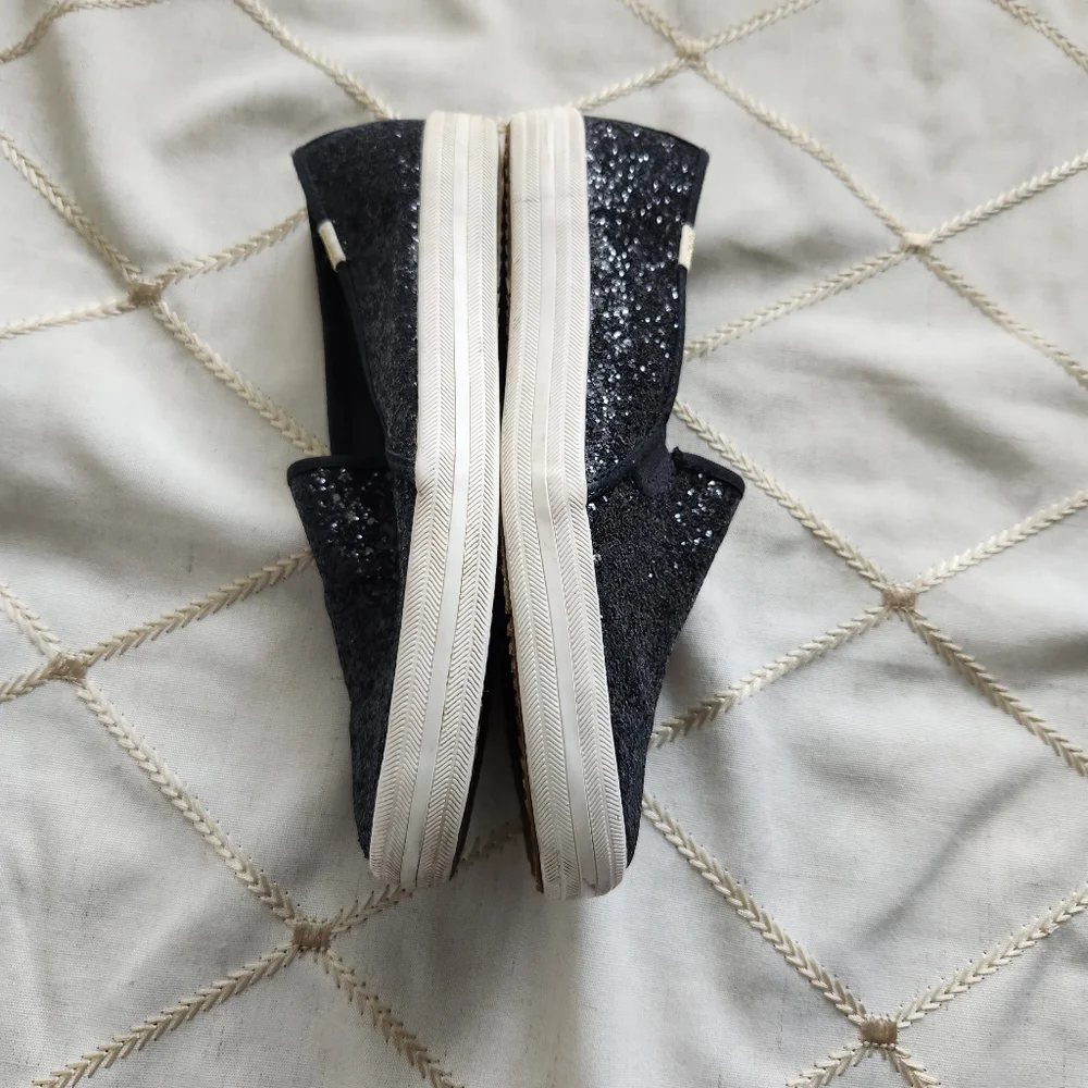 Keds x Kate Spade Black Glitter Slip-On Sneakers‎ 7.5 | Sparkle Champion Gold
